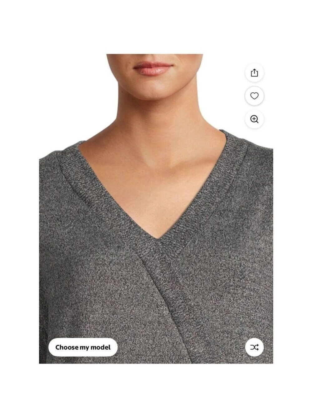 Time and Tru Gray Hacci Wrap Sweater Top V-Neck Long Sleeve Size Large - Picture 5 of 9